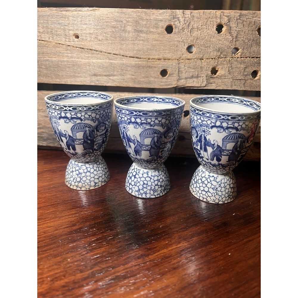 Antique Chinese blue‎ and white porcelain egg cups Set of 3